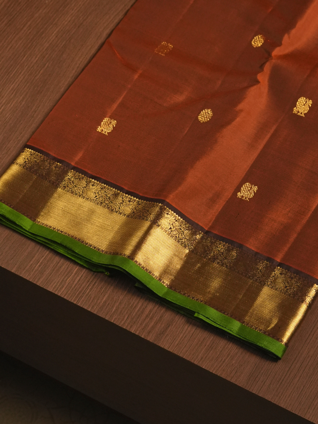 Kanjivaram Saree in Rust Orange with green border
