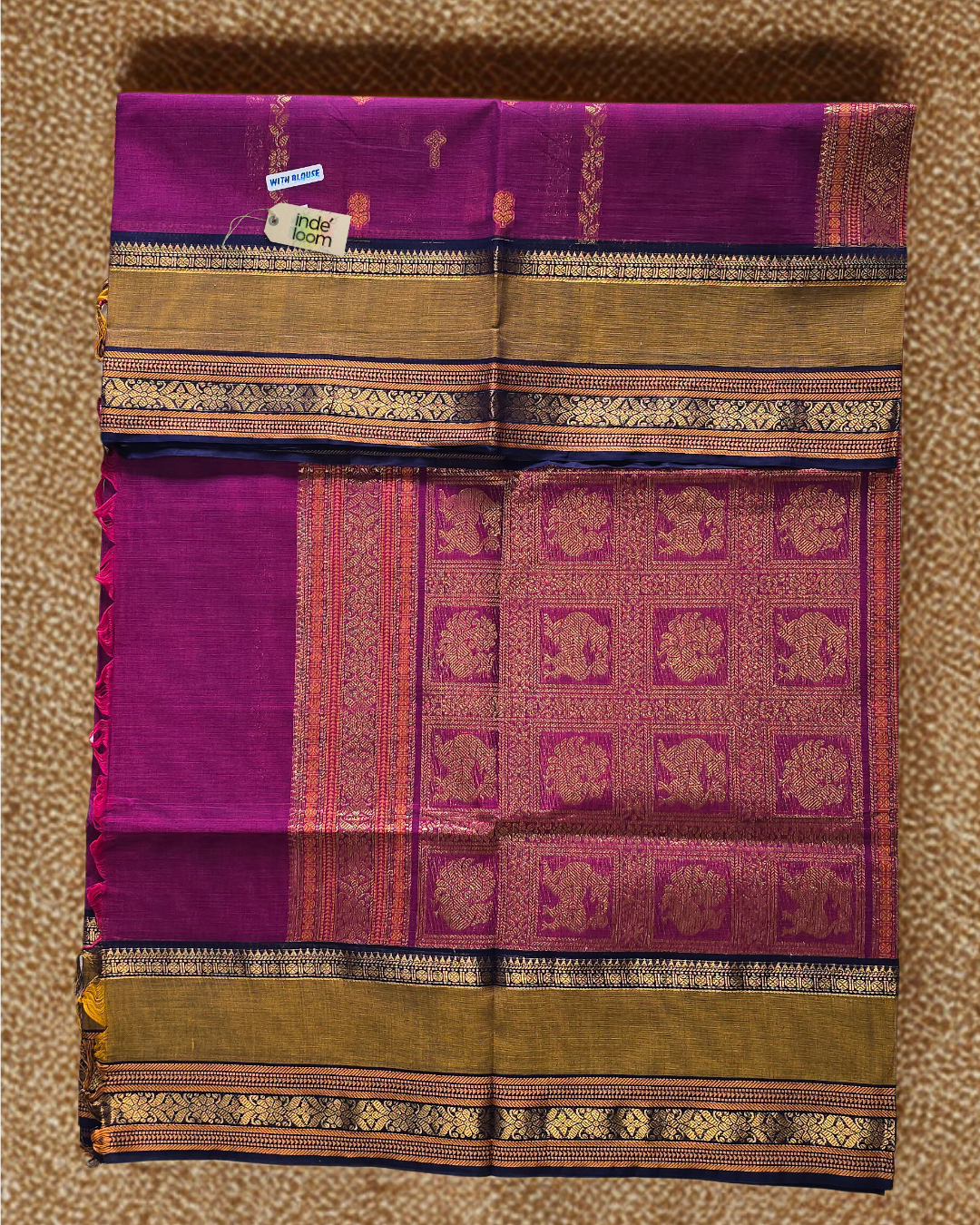 Kanchi Cotton|Magenta & Mustard Yellow/ Dark Purple