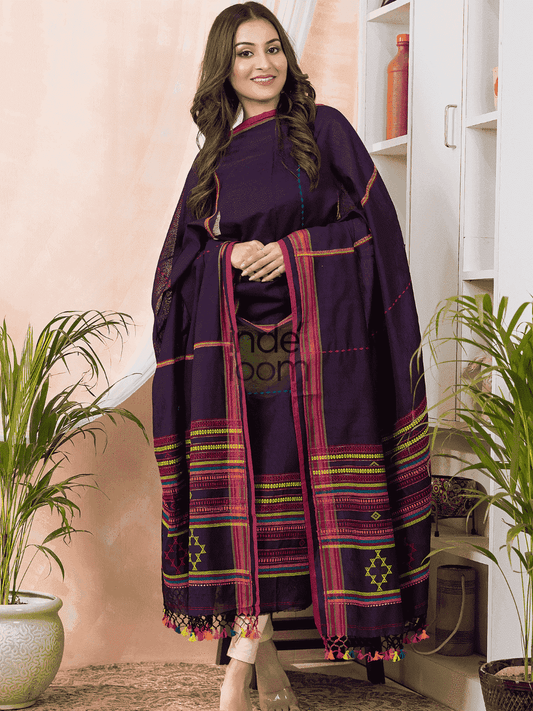Handwoven Jamdani Cotton Unstitched 2-piece Kurti  |  Plum Purple