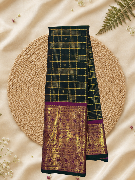 Handwoven Pure Gadwal Silk Saree  | Dark Green