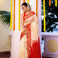 Pure Handloom Korvai Saree | Ivory White and Red
