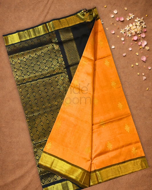 Handloom Korvai Silk Cotton Saree  |  Tangerine Orange