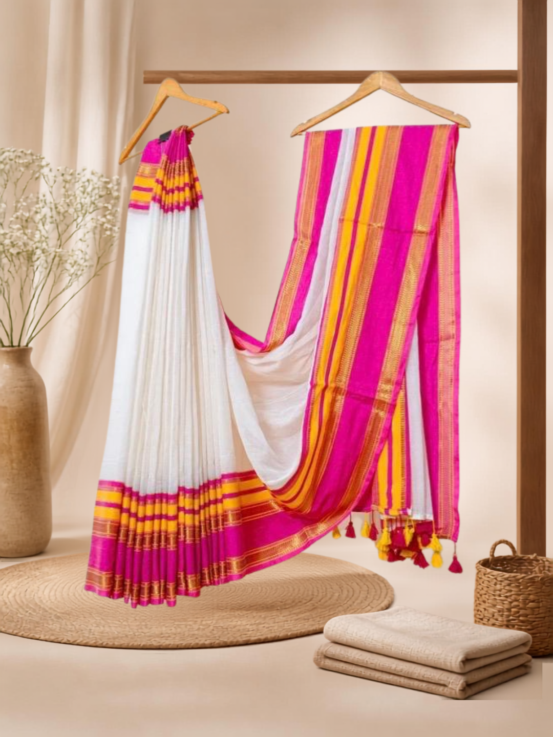 Pure Handloom Mul Cotton Saree | Snow White