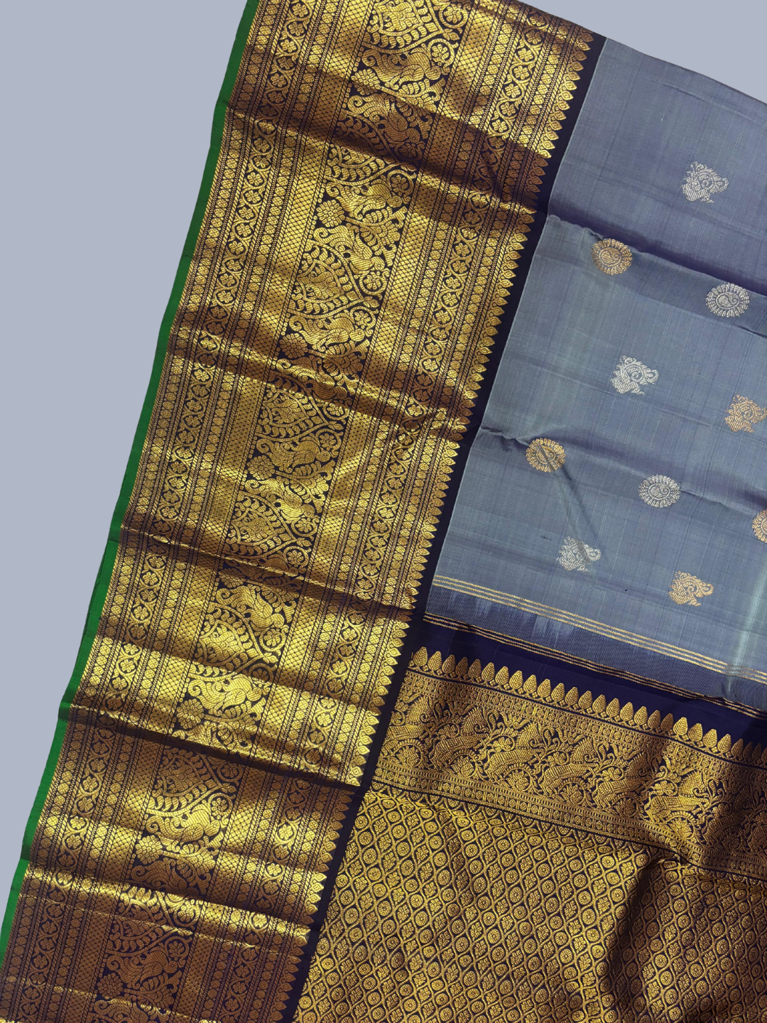 Pure Handwoven Gadwal Silk Saree With Stone Blue -033
