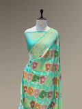 Pure Banarasi Exclusive Ektara Kora JAMDANI Tilfi saree  | Aqua Turquoise