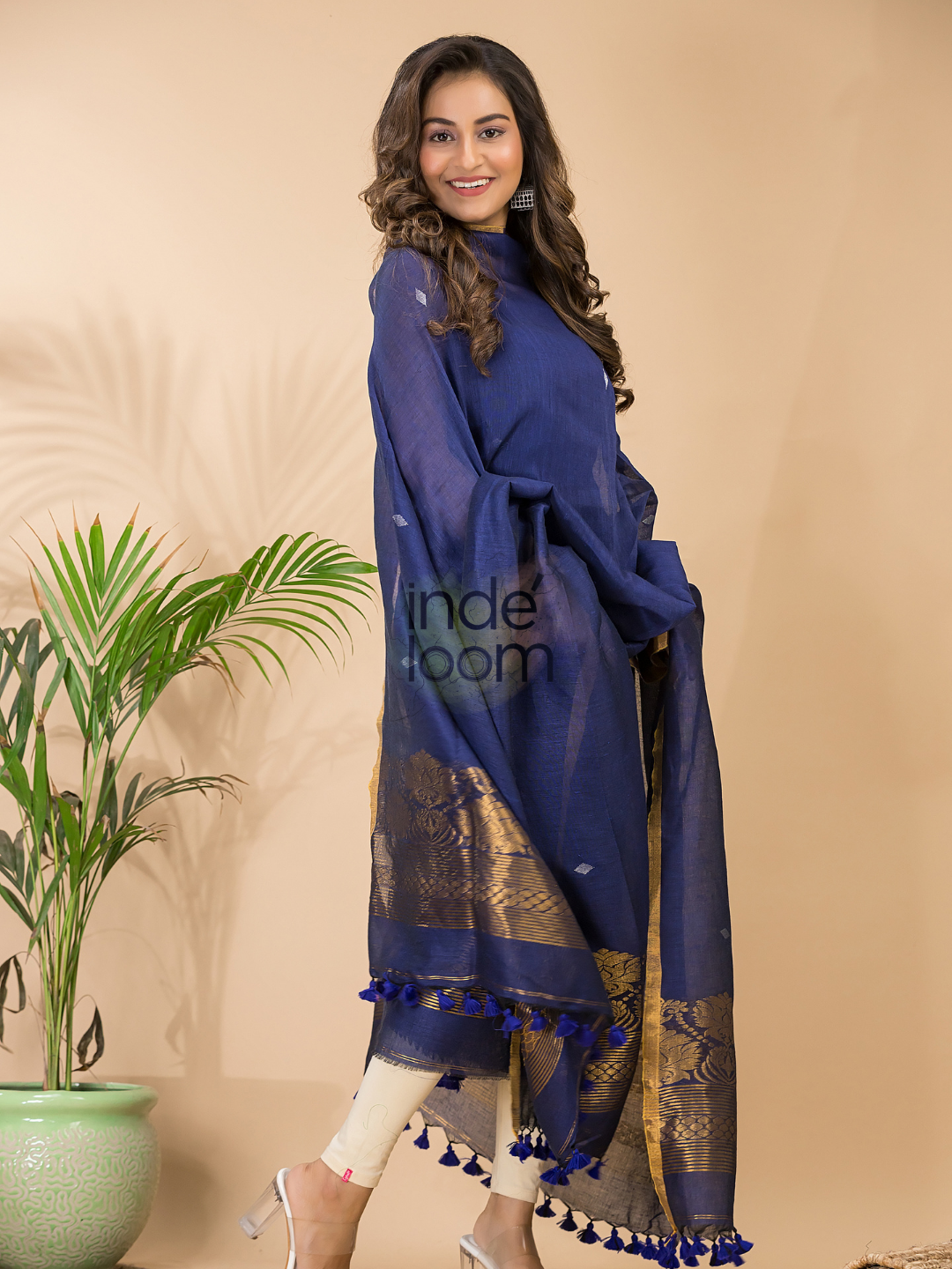 Berry Blue  Cotton Linen 2-Piece Set Kurti & Dupatta (UNSTITCHED) - 119
