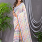 Handloom Khadi Cotton Saree With Cream White - 005