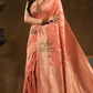 Floral woven design Silk blend Jacquard Saree | Pastel Red