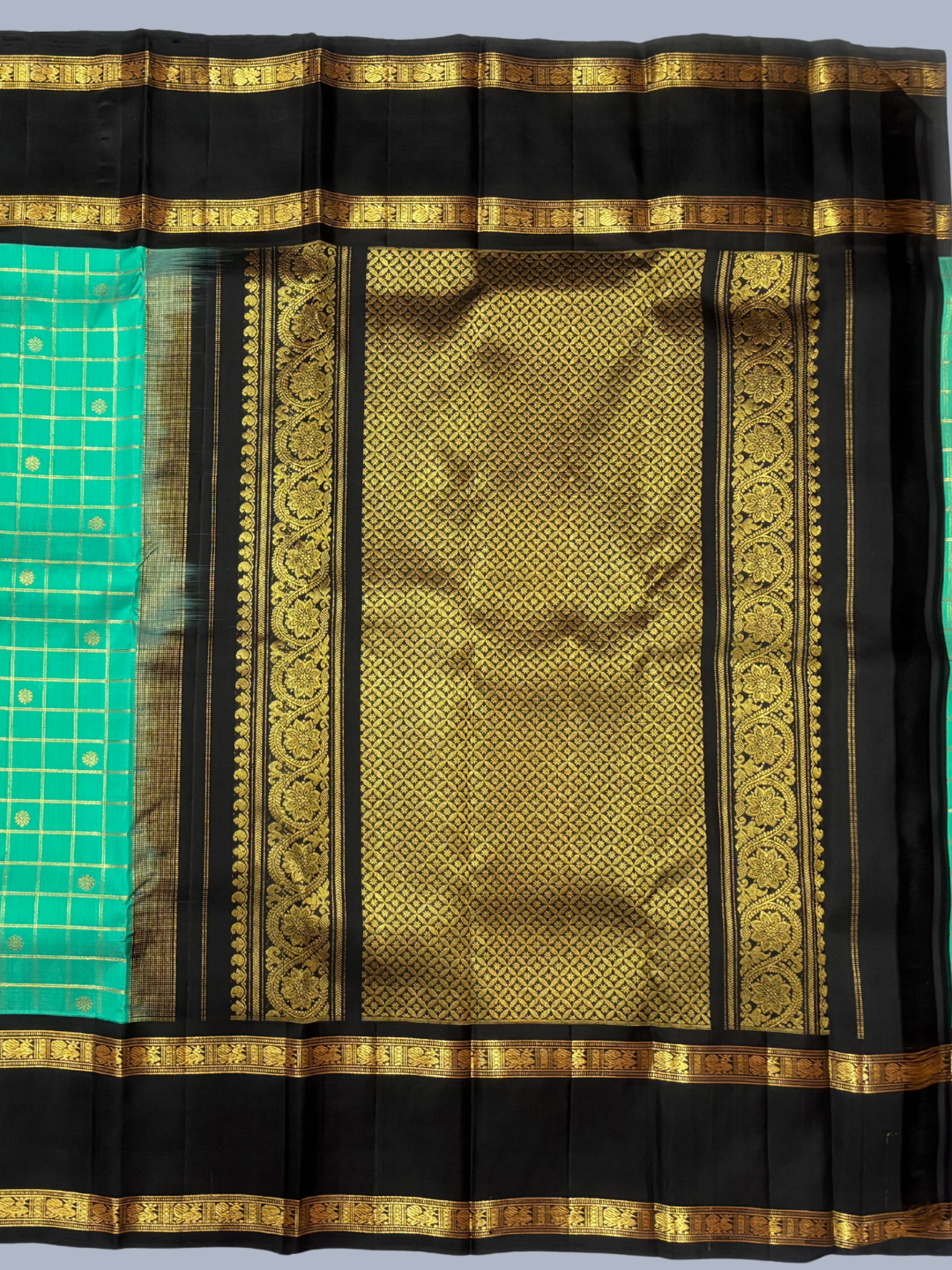 Pure Handwoven Gadwal Silk Saree With Teal Green - 031