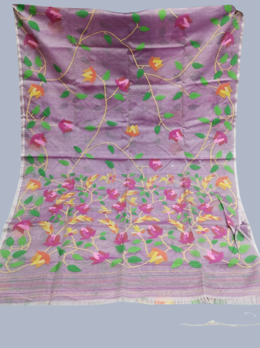 Handwoven Pure Handwoven Pure Muslin Saree  |  Lilac Purple