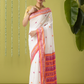 Handwoven Jamdani Muslin Saree | White and Red | All-over Buttas with All-over Jamdani weaves