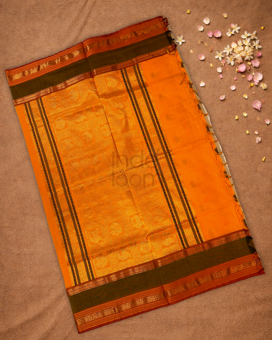 Chettinad Cotton Saree  |  Tangerine Orange