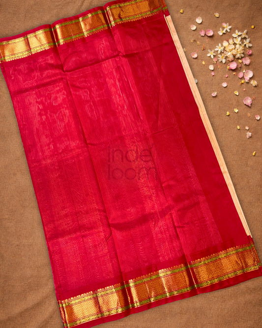 Pure Handloom Korvai Saree | Ruby Red