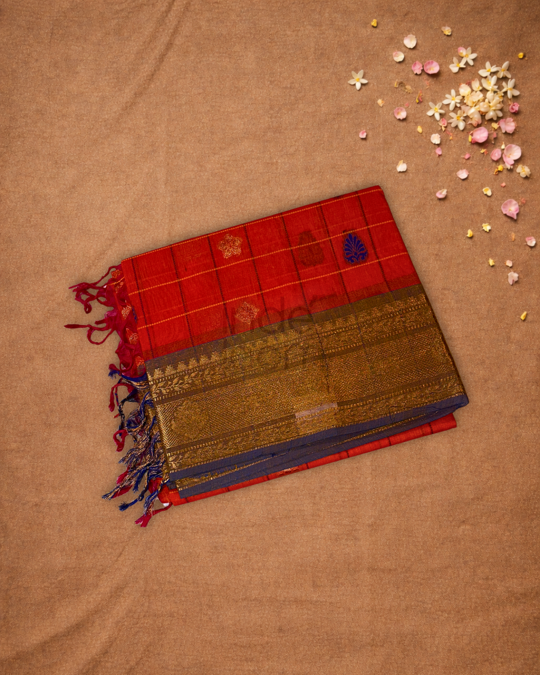 Chettinad Cottton Saree With Burnt Orange