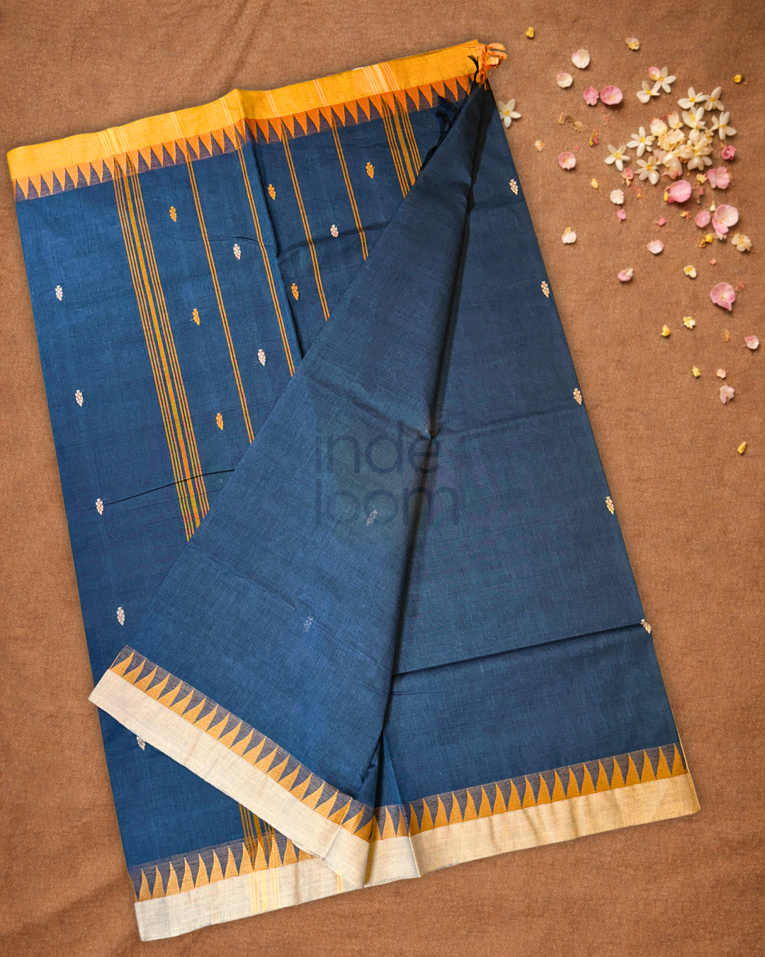 Chettinad  Cottton Saree WithNavy Blue