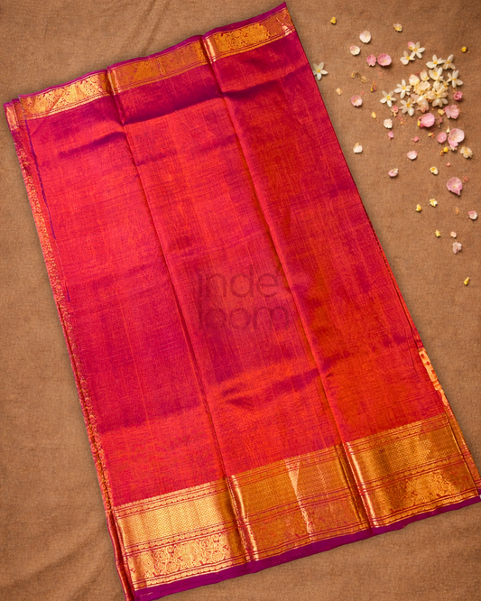 Pure Handloom Korvai Saree | Dark Orange