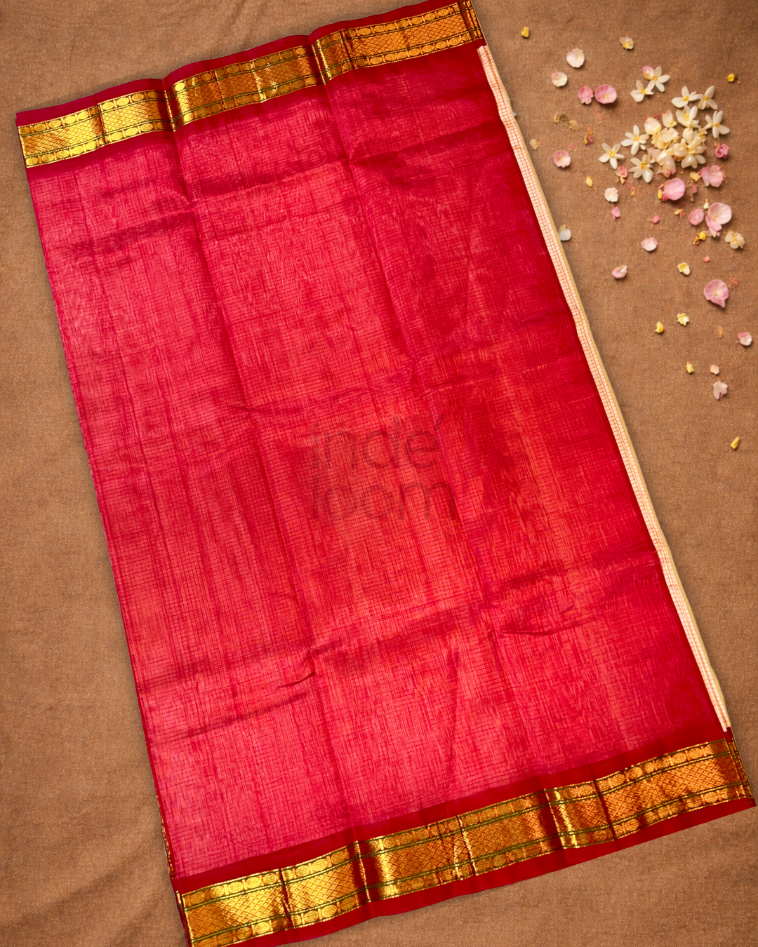 Pure Handloom Korvai Saree | Pastel Red