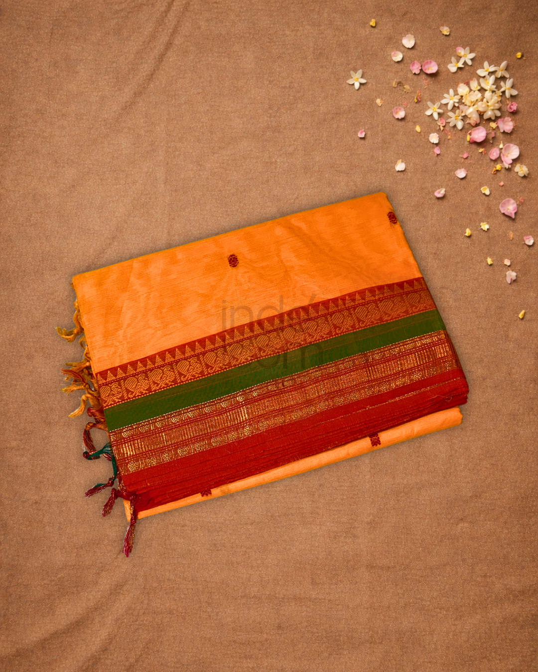 Chettinad Cottton Saree With Orange