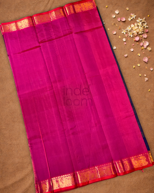 Pure Handloom Korvai Saree | Peacock Blue