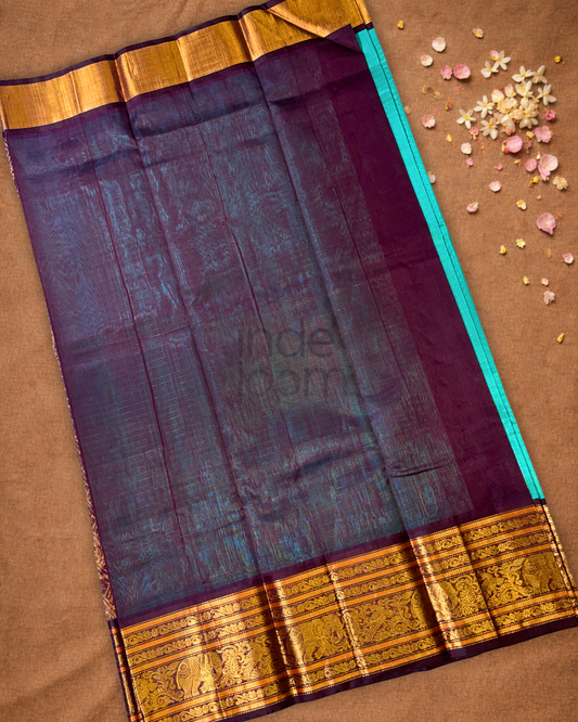 Pure Handloom Korvai Saree | Cyan Blue