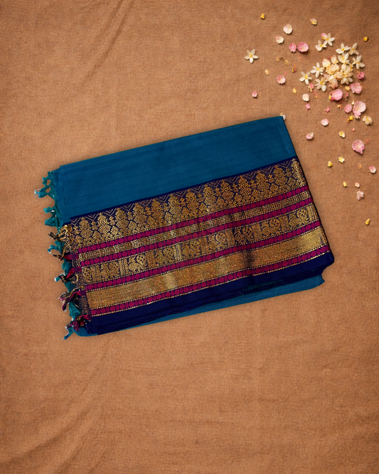 Chettinad Cotton Saree  |  Cyan Teal