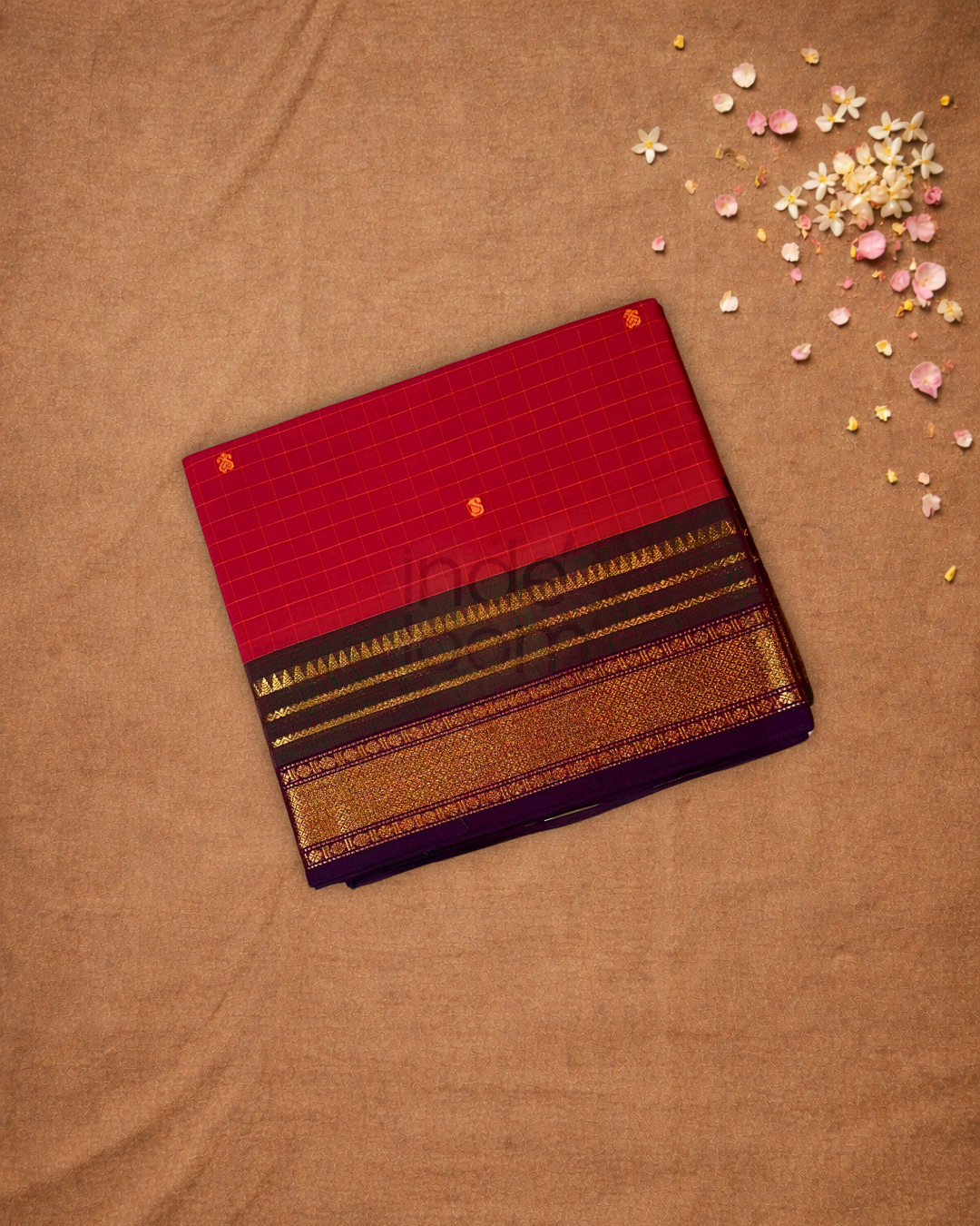 Chettinad Cottton Saree With Red