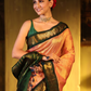 Pure Handloom Korvai Saree | Peach-Pink and Dark Green