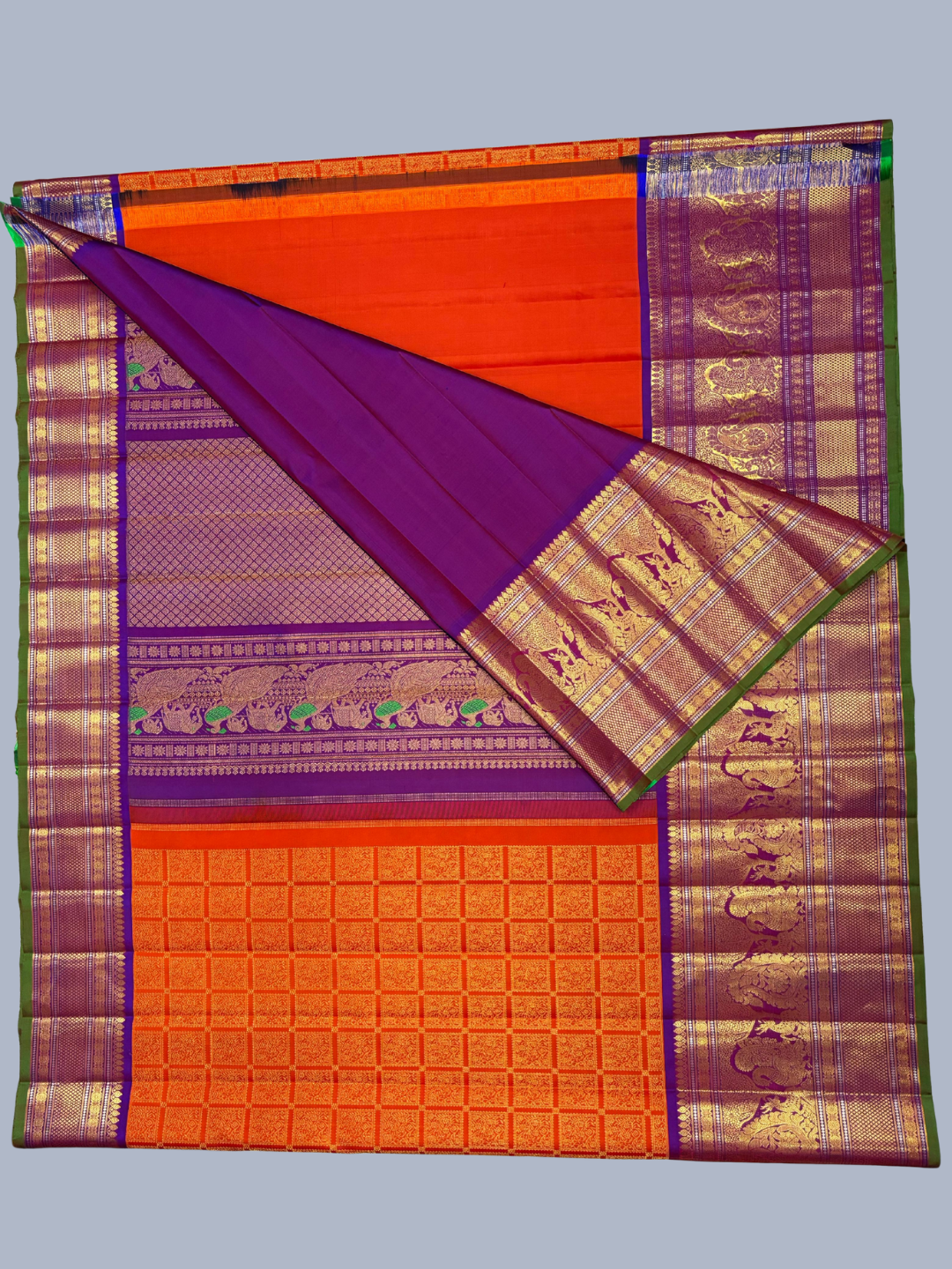Pure Handwoven Gadwal Silk Saree Fire Orange - 027