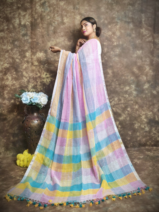 Pure Handloom Linen Saree | Lavender Purple