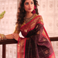 Pure Handloom Korvai Saree | Dark Brown and Rani Pink