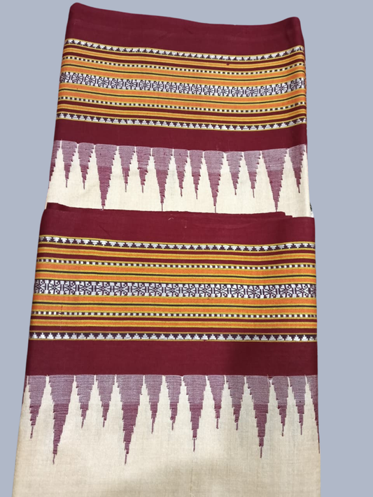 Wine Red Handloom Vidarbha Tussar Silk Saree with Multicolor Contrast Border -074