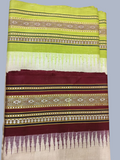 Green Red Handloom Vidarbha Tussar Silk Saree with Multicolor Contrast Border -014