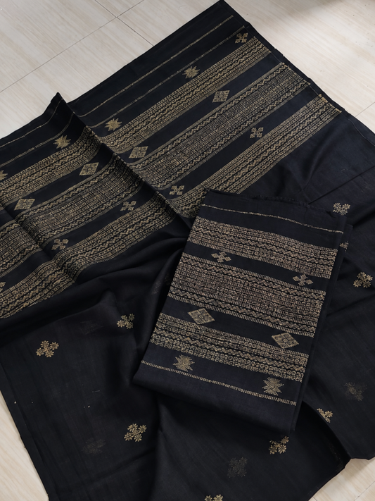 Pure Handloom Linen Unstitched 2-piece  Kurti | black