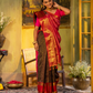 Pure Handloom Korvai Saree | Teal Blue and Golden Yellow