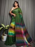 Handloom Handloom Linen Saree  |  Moss Green