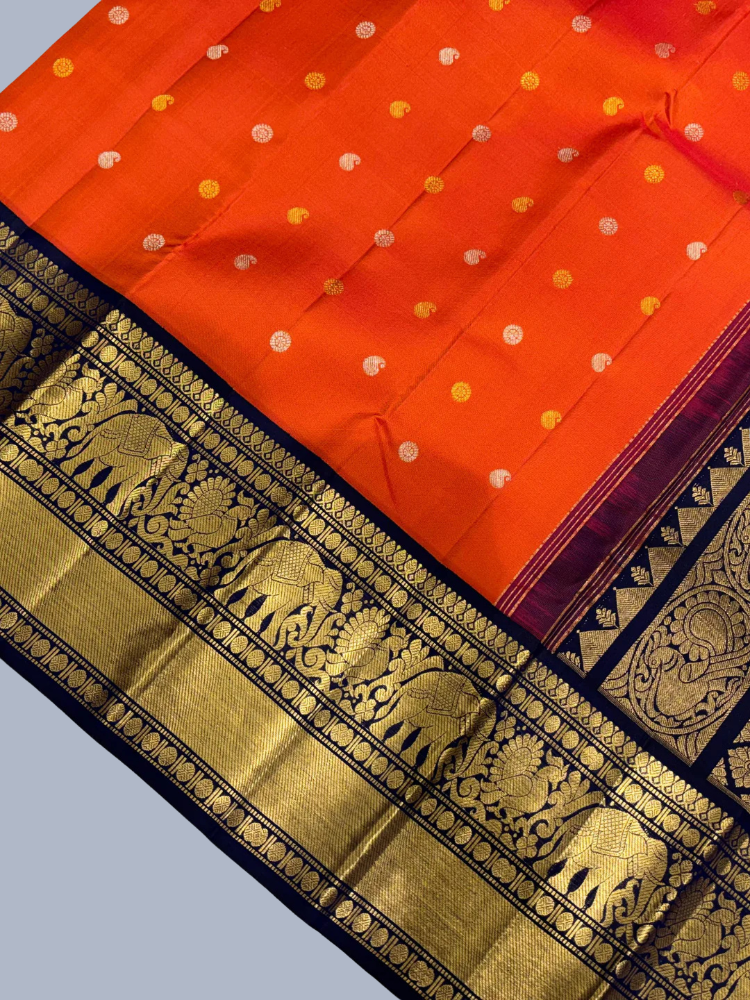 Orange Pure Handwoven Gadwal Silk Saree-201