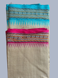 Blue and Pink Handloom Vidarbha Tussar Silk Saree with Multicolor Contrast Border -012