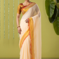 Pure Handloom Cotton Saree | White and Gold | Plain Body with Ribbon border