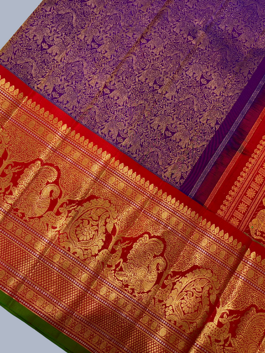 Grape Purple and Golden Red Border Kanjeevaram Saree - 037