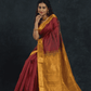 Pure handloom Korvai Silk Cotton Saree in Chilli Red and Golden Yellow Border- 023