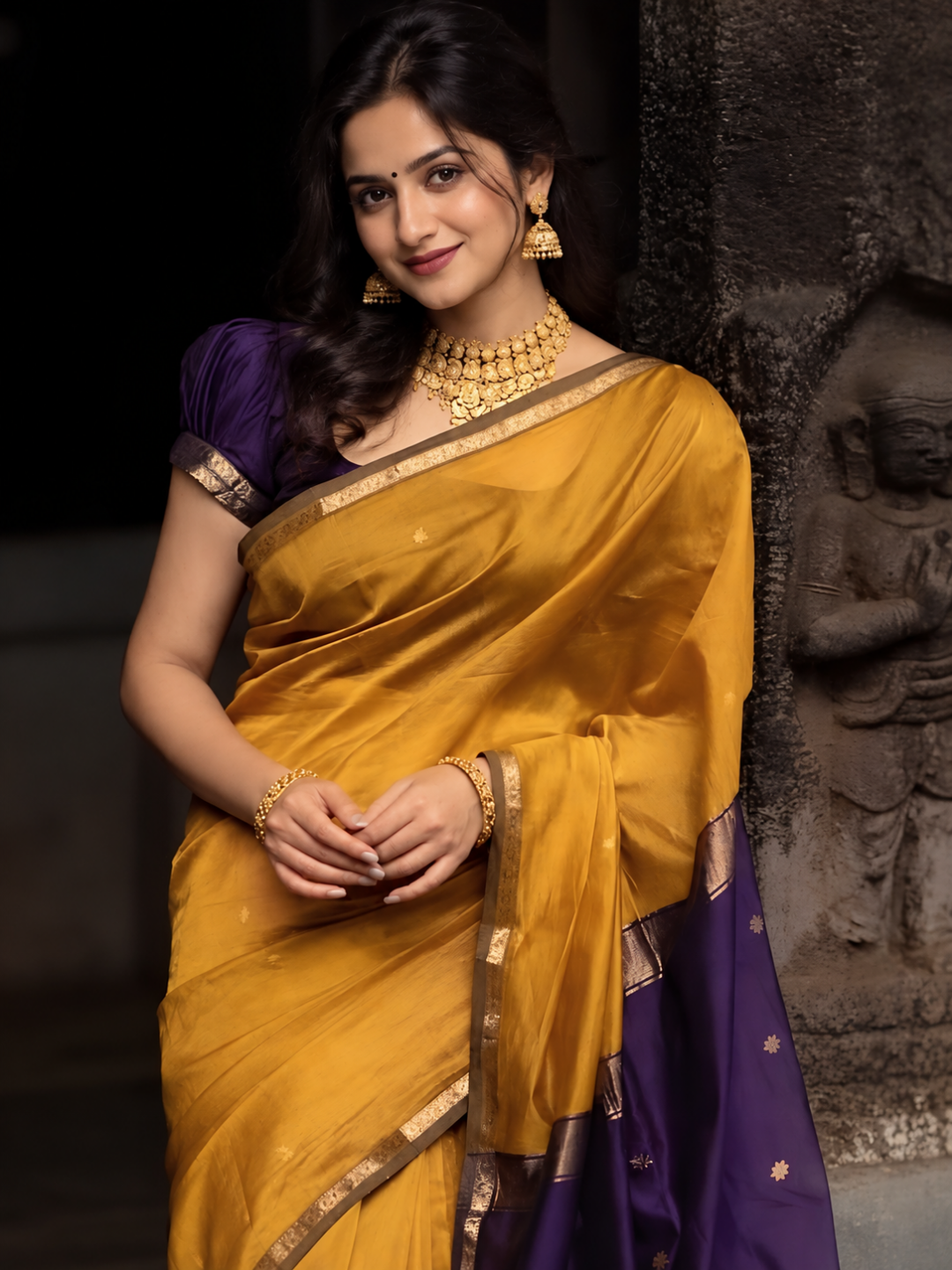 Maheshwari Silk Cotton Saree – Festive Elegance | Mustard Yellow