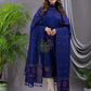 Berry Blue 120 Count Cotton Jamdani 2-Piece Set Kurti & Dupatta (UNSTITCHED) - 101