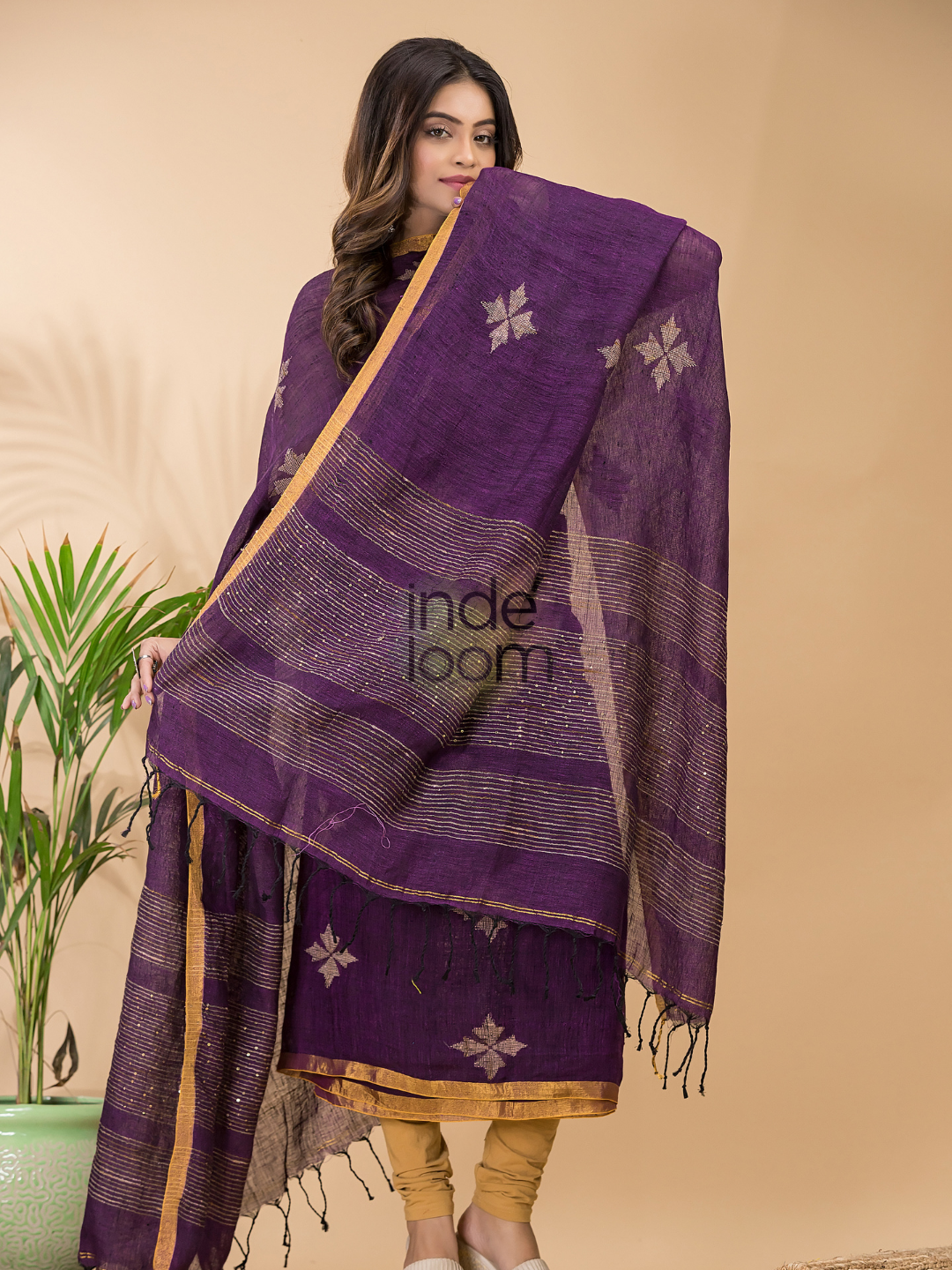 Wine Purple Linen X Linen 2-Piece Set Kurti & Dupatta (UNSTITCHED) - 070