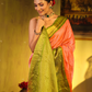 Pure Handloom Korvai Saree | Coral Pink and Leaf Green