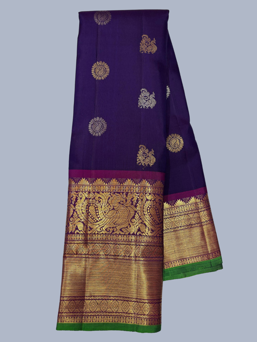 Pure Handwoven Kanchi Silk Saree In Royal  Purple -213