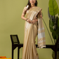 Pure Handloom Linen Saree | Khaki Golden Green  and Green | Half and Half style with Contrast Border