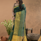 Tissue Silk Saree In Dark Green With Golden Border  -032