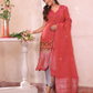 Rose Red Tissue Linen Silver Zari Jamdani 2-Piece Set Kurti & Dupatta (UNSTITCHED) - 301