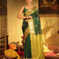 Pure Handloom Korvai Saree | Teal Peacock and Dark Green