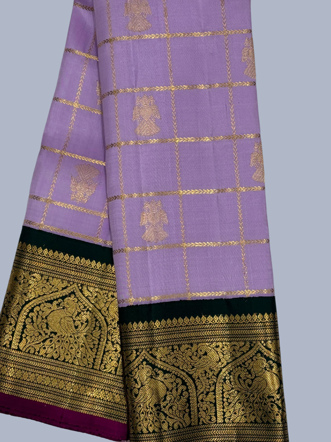 Pale purple Border Pure Handwoven Kanchi Silk Saree -204